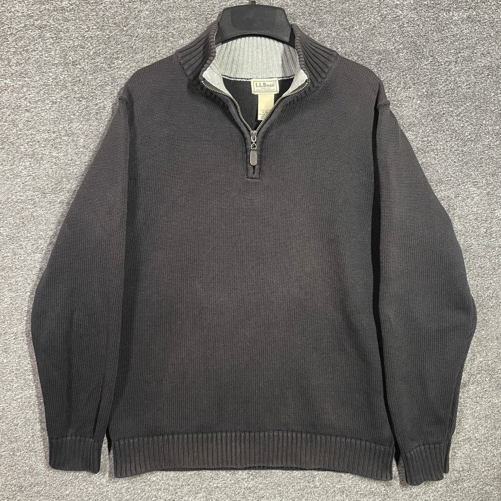 LL Bean Sweater Mens Medium Tall Quarter Zip Blue Cotton‎ Knit Heavy